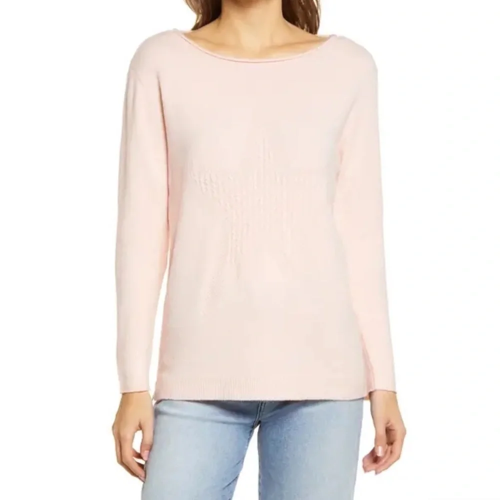 New Wit & Wisdom Cable Knit Star Sweater in Whisper Pink